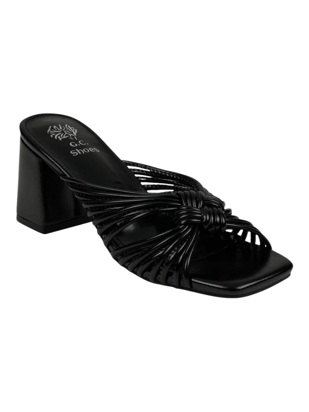 GC Shoes Women's Josie Strappy Block Heel Slip On Dress Sandals Black Size 7 1/2